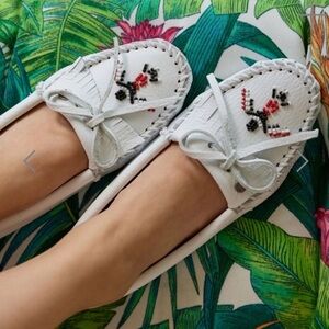 Minnetonka White Beaded Moccasins